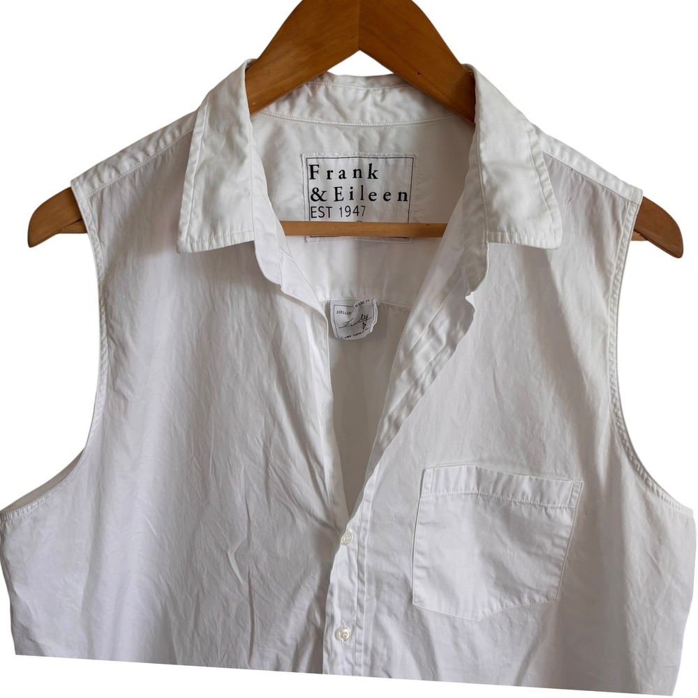 Frank & Eileen Finley White Sleeveless Button Up Shirt Italian Cotton XL - Picture 6 of 8
